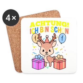 Achtung Ich Bin Schon 1 Geburtstag Hirsch - Untersetzer (4er-Set) - Weiß - Vorne