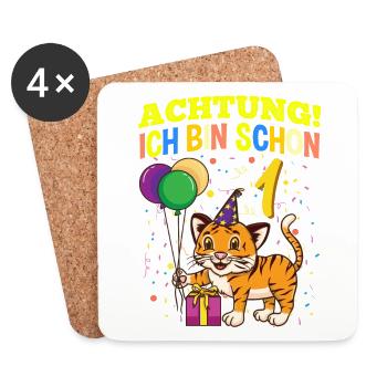 Achtung Ich Bin Schon 1 Tier Geburtstag Tiger - Untersetzer (4er-Set) - Weiß - Vorne
