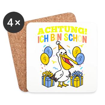 Achtung Ich Bin Schon 3 Geburtstag Pelikan - Untersetzer (4er-Set) - Weiß - Vorne