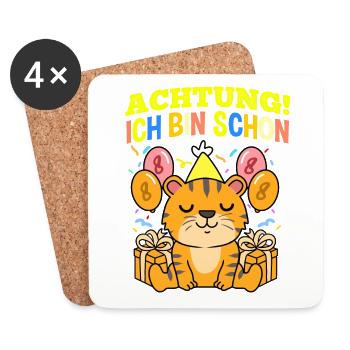 Achtung Ich Bin Schon 8 Geburtstag Tiger - Untersetzer (4er-Set) - Weiß - Vorne