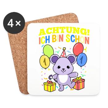 Achtung Ich Bin Schon 1 Geburtstag Maus - Untersetzer (4er-Set) - Weiß - Vorne