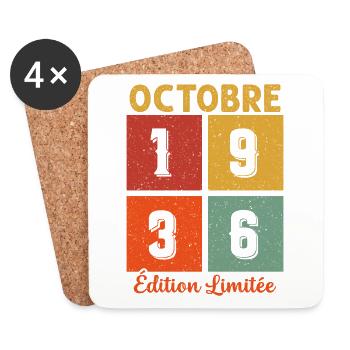 Anniversaire Vintage Idée Cadeau Octobre 1936 - Dessous de verre (lot de 4) - blanc - Devant