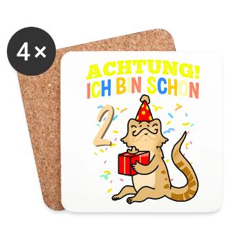 Achtung Ich Bin Schon 2 Geburtstag Bartagame - Untersetzer (4er-Set) - Weiß - Vorne