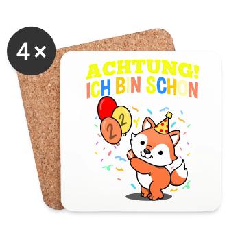 Achtung Ich Bin Schon 2 Tier Geburtstag Fuchs - Untersetzer (4er-Set) - Weiß - Vorne