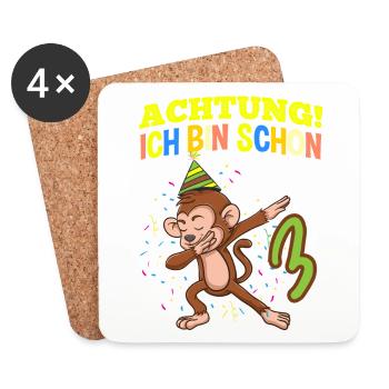 Achtung Ich Bin Schon 3 Geburtstag Affen - Untersetzer (4er-Set) - Weiß - Vorne