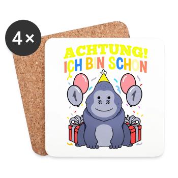 Achtung Ich Bin Schon 1 Tier Geburtstag Gorilla - Untersetzer (4er-Set) - Weiß - Vorne