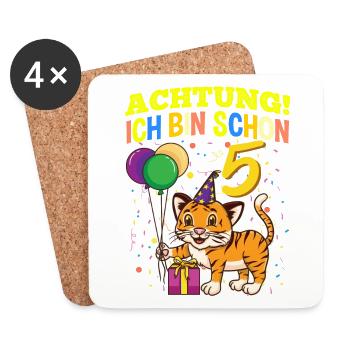 Achtung Ich Bin Schon 5 Tier Geburtstag Tiger - Untersetzer (4er-Set) - Weiß - Vorne