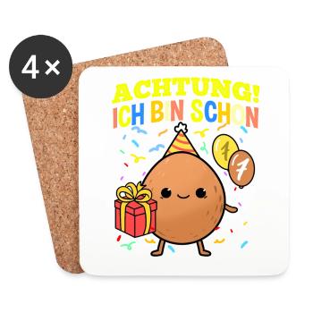 Achtung Ich Bin Schon 7 Geburtstag Kokosnuss - Untersetzer (4er-Set) - Weiß - Vorne