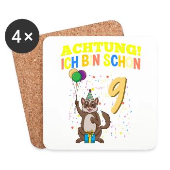 Achtung Ich Bin Schon 9 Tier Geburtstag Frettchen - Untersetzer (4er-Set) - Weiß - Vorne