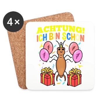 Achtung Ich Bin Schon 7 Geburtstag Ohrwurm - Untersetzer (4er-Set) - Weiß - Vorne