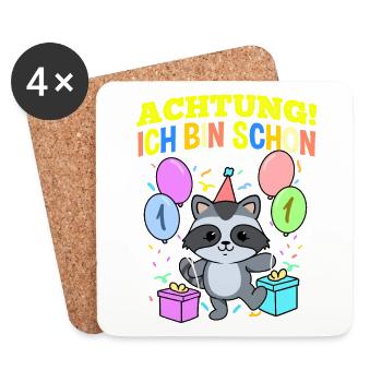 Achtung Ich Bin Schon 1 Geburtstag Waschbär - Untersetzer (4er-Set) - Weiß - Vorne