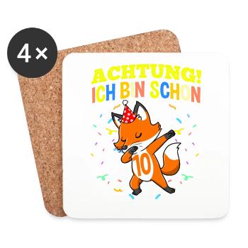 Achtung Ich Bin Schon 10 Geburtstag Fuchs - Untersetzer (4er-Set) - Weiß - Vorne