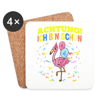 Achtung Ich Bin Schon 4 Geburtstag Flamingo - Untersetzer (4er-Set) - Weiß - Vorne