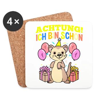 Achtung Ich Bin Schon 1 Geburtstag Frettchen - Untersetzer (4er-Set) - Weiß - Vorne
