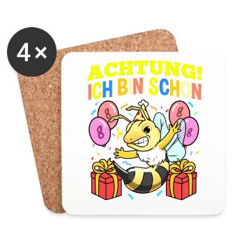 Achtung Ich Bin Schon 8 Geburtstag Wespe - Untersetzer (4er-Set) - Weiß - Vorne