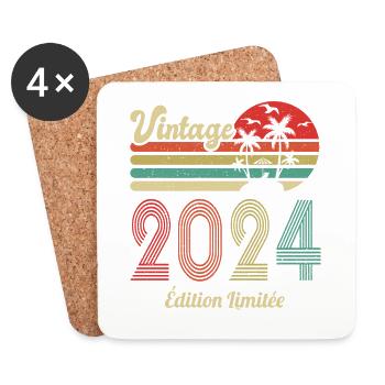 Vintage 2024 Vintage Anniversaire Idée Cadeau 2024 - Dessous de verre (lot de 4) - blanc - Devant