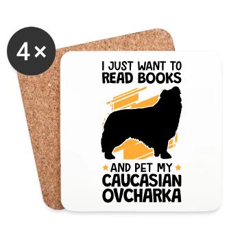 Caresser et lire Ovcharka chien caucasien - Dessous de verre (lot de 4) - blanc - Devant