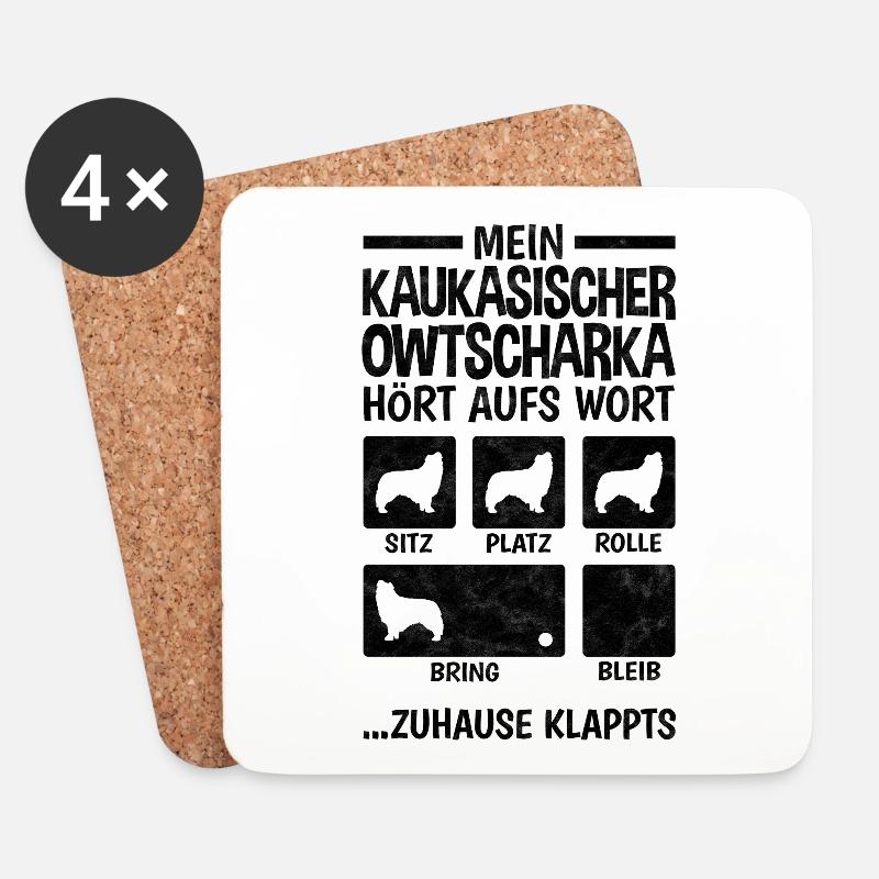 Owtscharka Hundetricks Kaukasischer Hund - Untersetzer (4er-Set) - Weiß