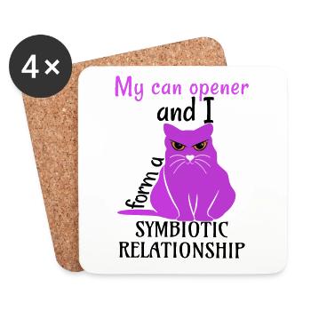 cat can opener symbiotic relationship with cat fat - Coasters (set of 4) - white - Front