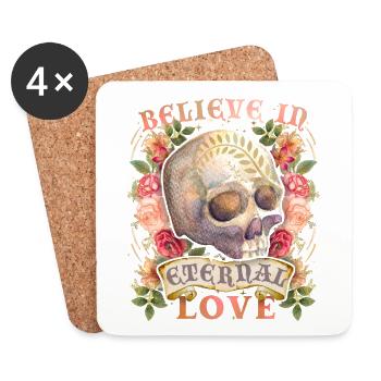 Skull Skull Skull with Vintage Roses, Saying - Coasters (set of 4) - white - Front