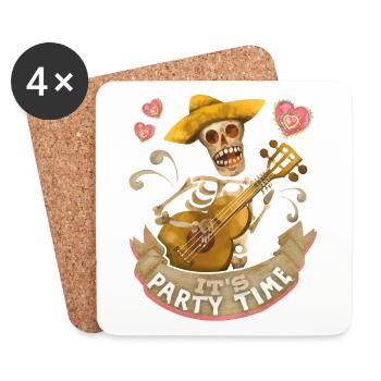 Skeleton guitar, It's party time funny saying - Coasters (set of 4) - white - Front