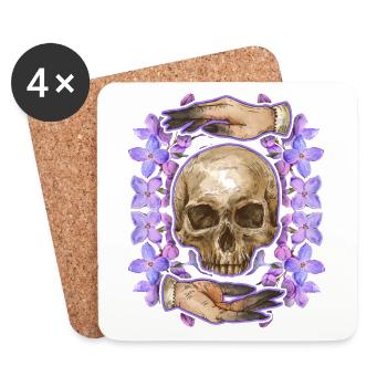 Dia-De-Los-Muertos, Sugar-Skull, Totenkopf, Skull - Untersetzer (4er-Set) - Weiß - Vorne