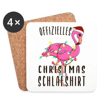 Flamingo Christmas Sleeping Shirt - Coasters (set of 4) - white - Front