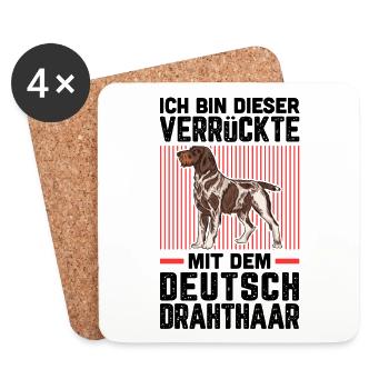 Ich bin die Verrückte mit dem Deutsch Drahthaar - Untersetzer (4er-Set) - Weiß - Vorne