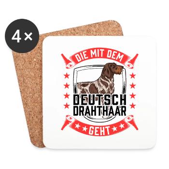 Die mit dem Deutsch Drahthaar geht Jagdhund - Untersetzer (4er-Set) - Weiß - Vorne
