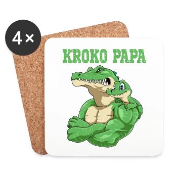 Kroko Papa Krokodil Vater und Baby Papa Vatertag - Untersetzer (4er-Set) - Weiß - Vorne