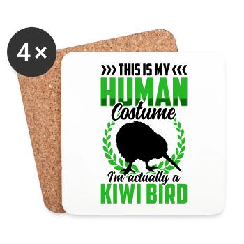 Costume d’oiseau kiwi de Nouvelle-Zélande - Dessous de verre (lot de 4) - blanc - Devant