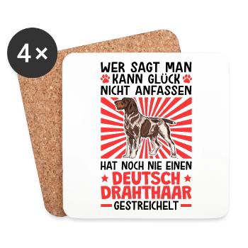 Deutsch Drahthaar Glück anfassen Jagdhund - Untersetzer (4er-Set) - Weiß - Vorne