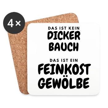 Dicker Bauch Feinkost Gewölbe - Lustiger Spruch - Untersetzer (4er-Set) - Weiß - Vorne