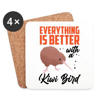 Kiwi Bird All Better New Zealand Kiwi - Dessous de verre (lot de 4) - blanc - Devant