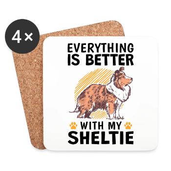 Tout est mieux avec un chien de berger Shetland - Dessous de verre (lot de 4) - blanc - Devant