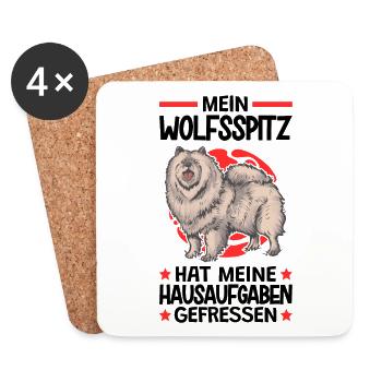 Wolfsspitz Hausaufgaben deutscher Spitz Keeshond - Untersetzer (4er-Set) - Weiß - Vorne