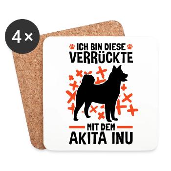 Verrückte mit dem Akita Inu japanischer Spitz - Untersetzer (4er-Set) - Weiß - Vorne