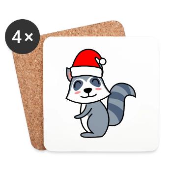 Raccoon Comic Christmas Xmas - Coasters (set of 4) - white - Front
