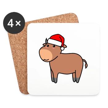 Stier Comic Weihnachten Xmas - Untersetzer (4er-Set) - Weiß - Vorne
