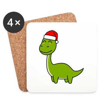 Dinosaur brontosaurus Christmas Xmas - Coasters (set of 4) - white - Front