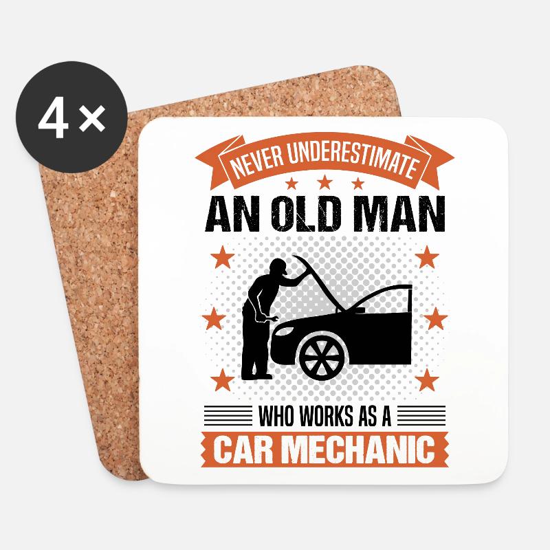Automechaniker Alter Mann Spruch Herren Geschenk - Untersetzer (4er-Set) - Weiß