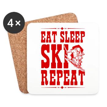 Eat Sleep Ski Repeat - Untersetzer (4er-Set) - Weiß - Vorne