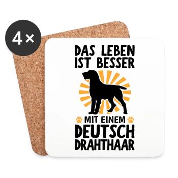 Leben ist besser mit einem Deutsch Drahthaar - Untersetzer (4er-Set) - Weiß - Vorne