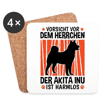 Vorsicht vor dem Herrchen Akita Inu - Untersetzer (4er-Set) - Weiß - Vorne