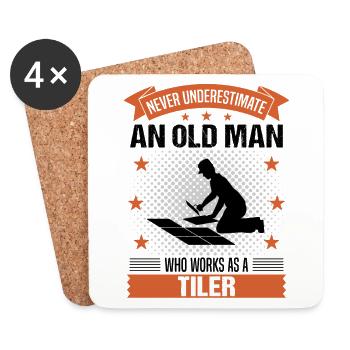 Fliesenleger Alter Mann Spruch Herren Geschenk - Untersetzer (4er-Set) - Weiß - Vorne