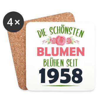 Jahrgang 1958 Blumen Spruch Geburtstag Geschenk - Untersetzer (4er-Set) - Weiß - Vorne