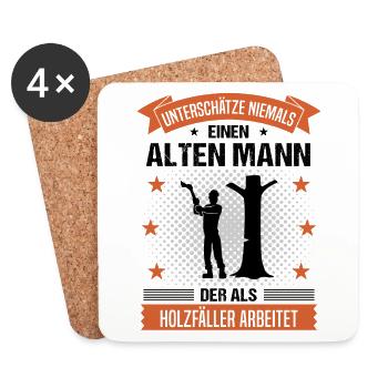 Holzfäller Alter Mann Spruch Herren Geschenk - Untersetzer (4er-Set) - Weiß - Vorne