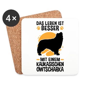 Leben mit Owtscharka Kaukasischer Hund - Untersetzer (4er-Set) - Weiß - Vorne