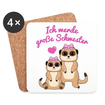 Ich Werde Große Schwester Erdmännchen Geschenk - Untersetzer (4er-Set) - Weiß - Vorne