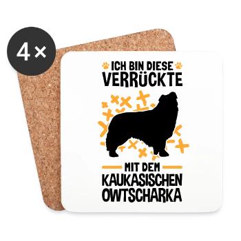 Verrückte mit Owtscharka Kaukasischer Hund - Untersetzer (4er-Set) - Weiß - Vorne